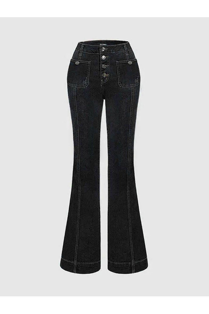 Stylish High-Waisted Patchwork Flared Jeans