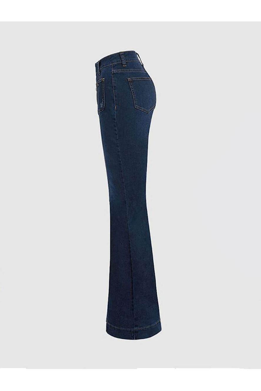 Stylish High-Waisted Patchwork Flared Jeans
