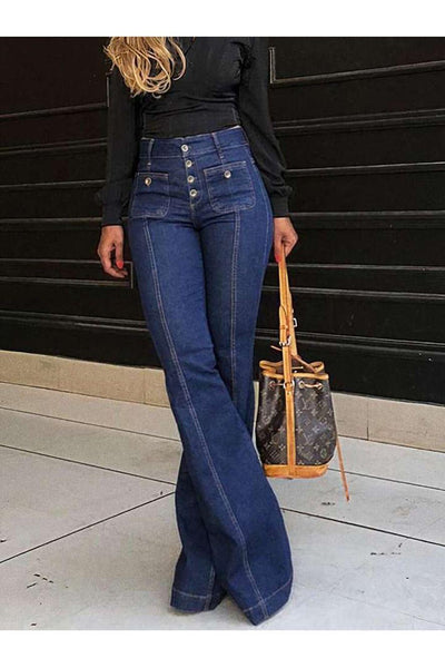 Stylish High-Waisted Patchwork Flared Jeans