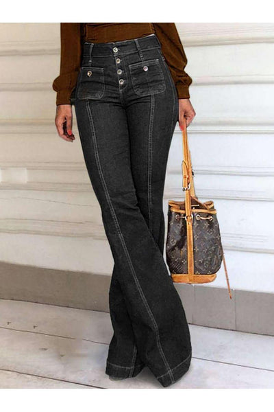 Stylish High-Waisted Patchwork Flared Jeans