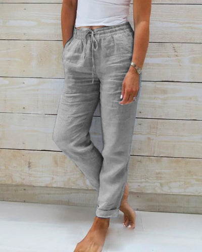 Pantalon Aria en coton et lin avec taille élastique