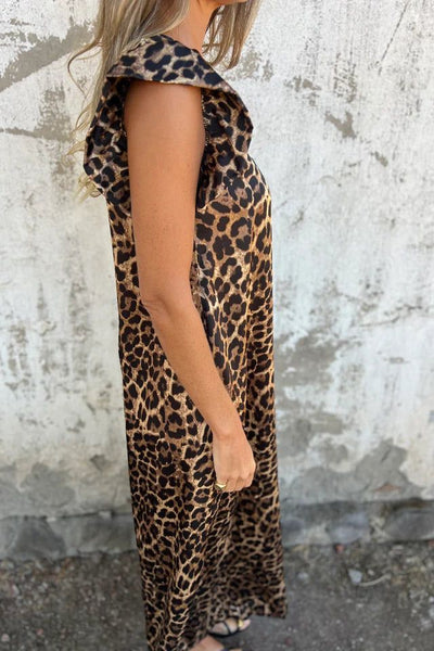 Leopard Print V-Neck Jumpsuit With Front Pockets