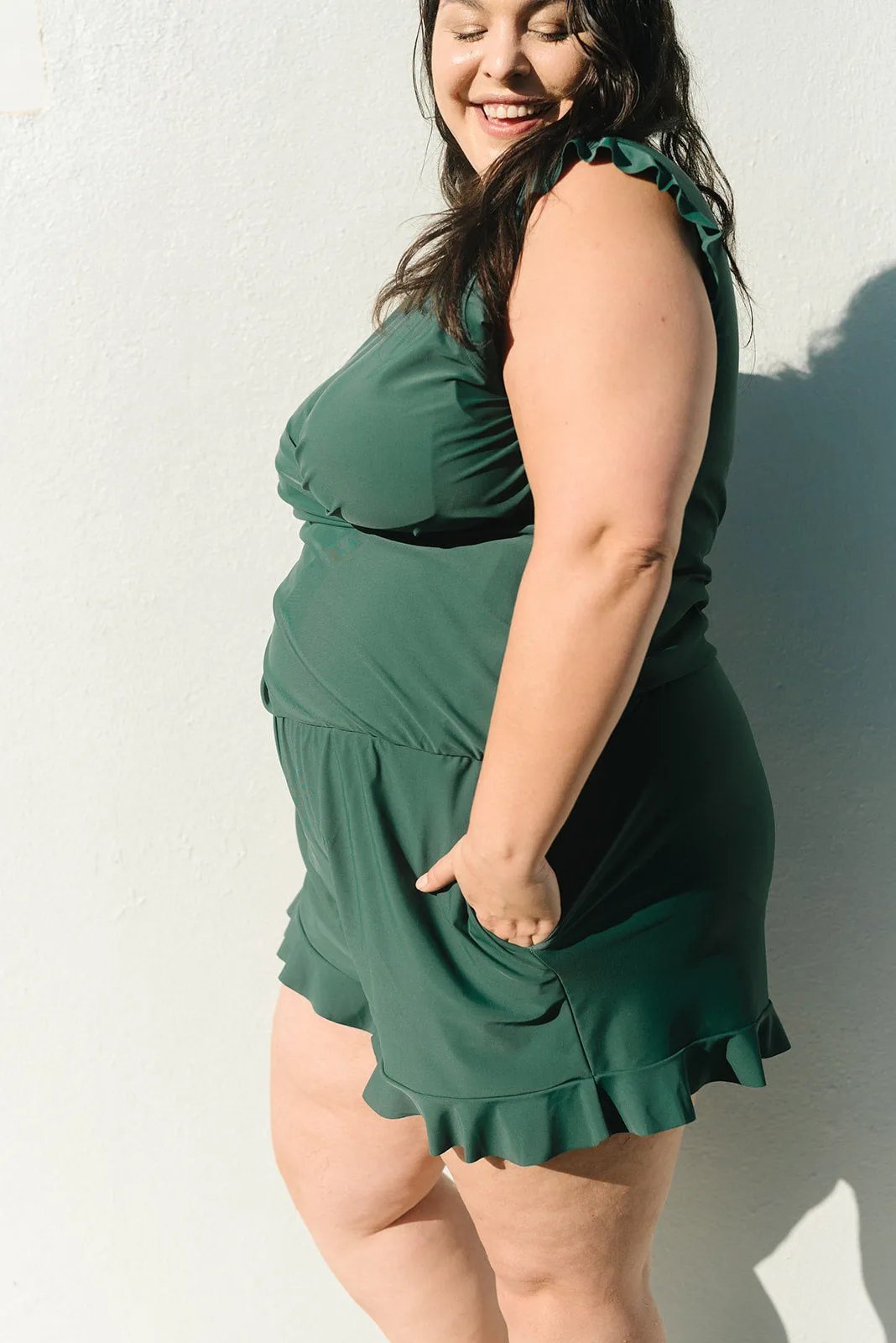 Sanne – Badpak met ruches en busteondersteuning