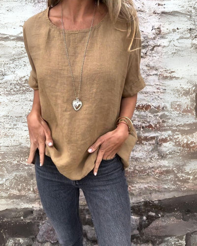 BAUA – T-shirt van katoen en linnen met ronde hals