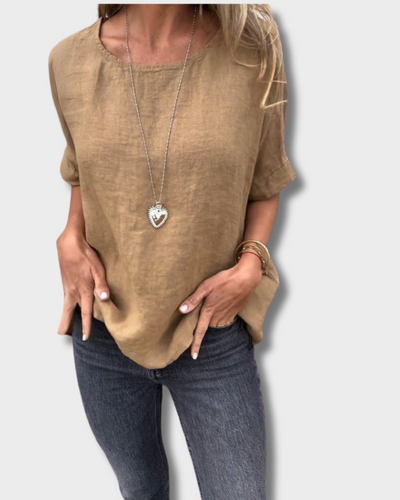 BAUA – T-shirt van katoen en linnen met ronde hals