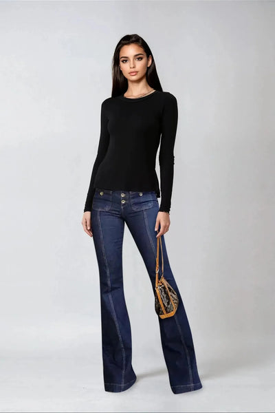 Stylish High-Waisted Patchwork Flared Jeans