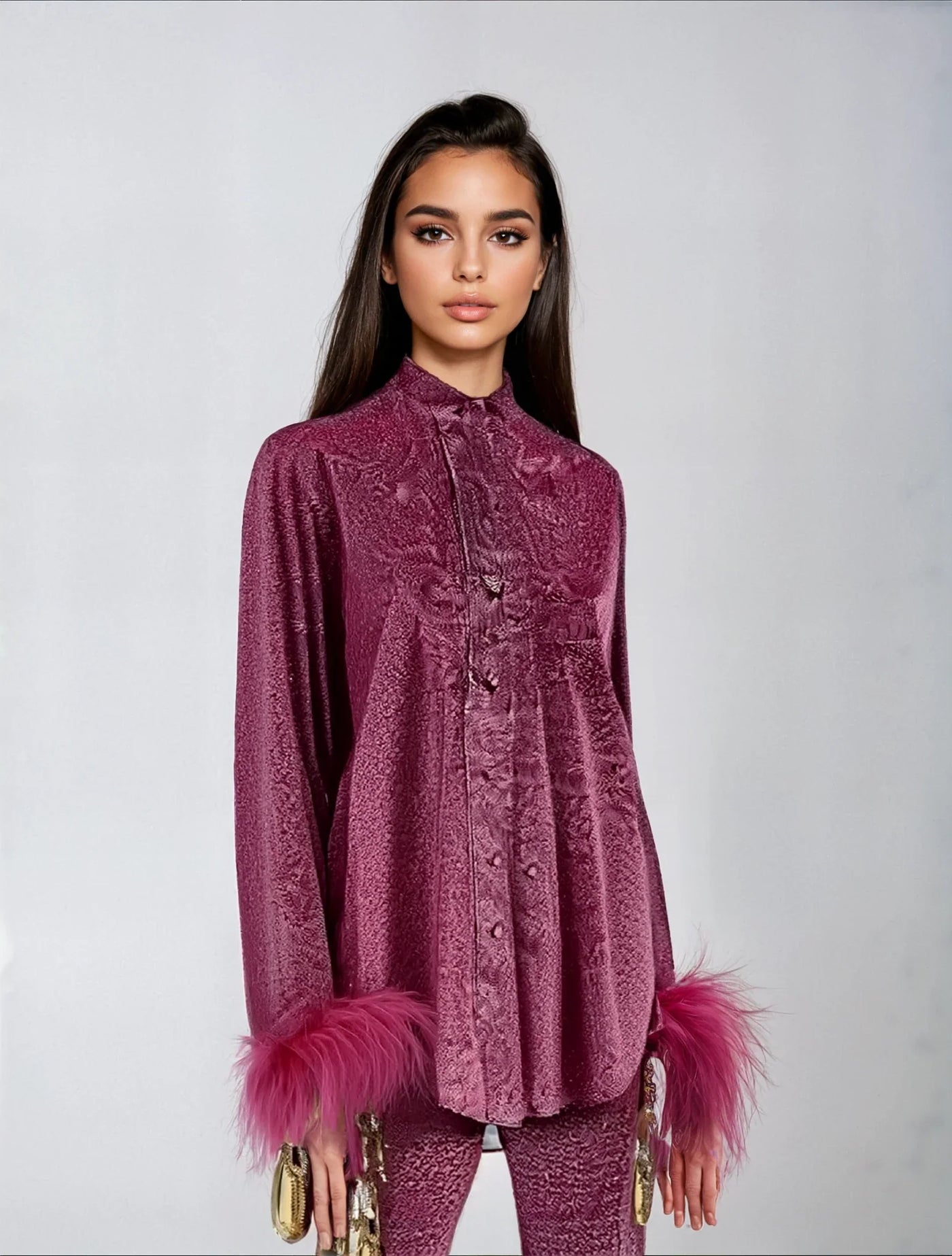 Amara – Feather-Trimmed Loungewear Set