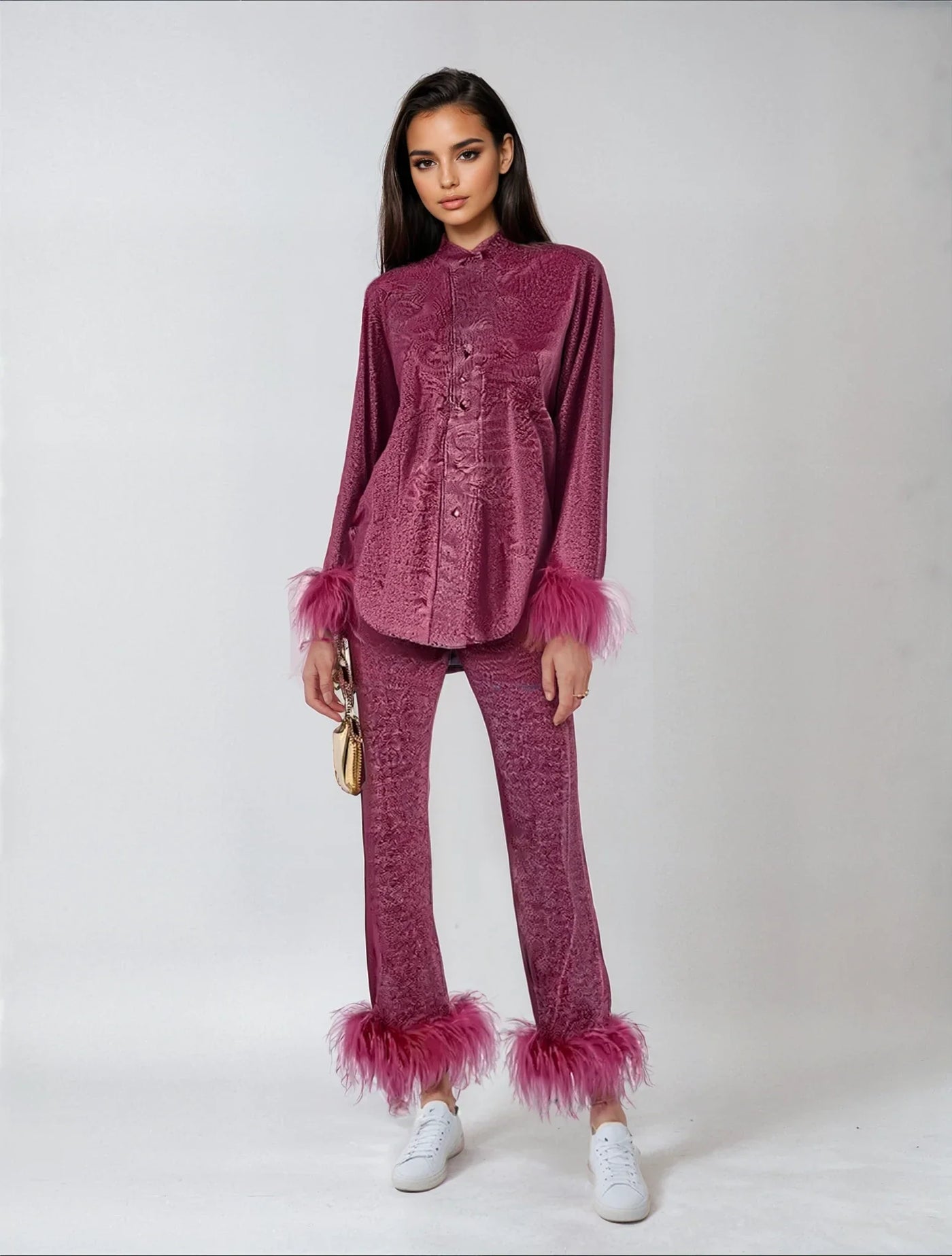 Amara – Feather-Trimmed Loungewear Set