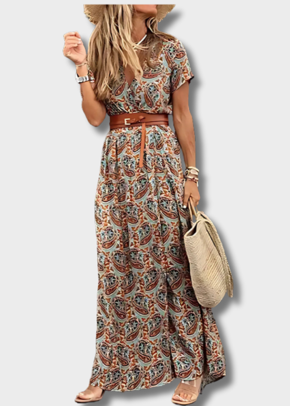 Caitlin - Lange boho-jurk met geplooide taille