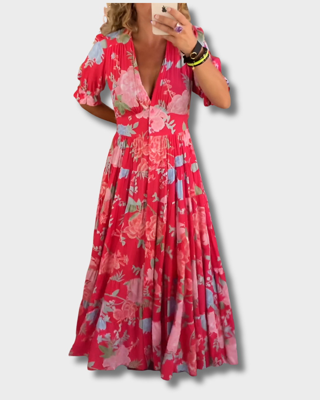 Carine - Jurk met zakken en V-hals, bloemenprint