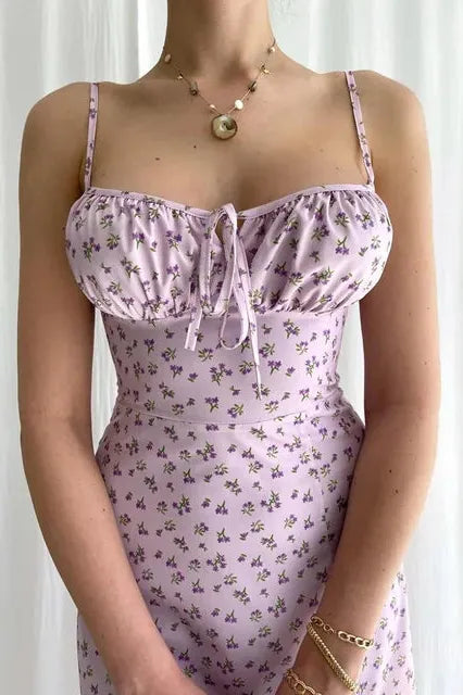 FloralRuched Maxi Slip Dress