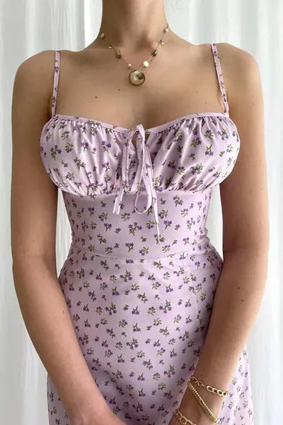 FloralRuched Maxi Slip Dress