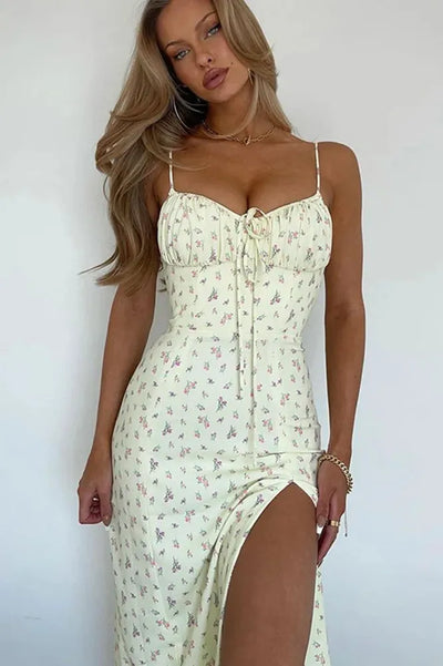 FloralRuched Maxi Slip Dress