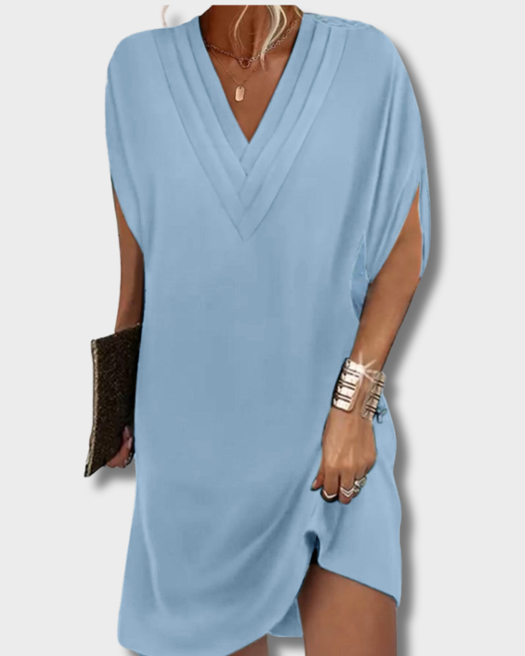 Lea - Elegante damesjurk met chique v-hals en splitmouwen