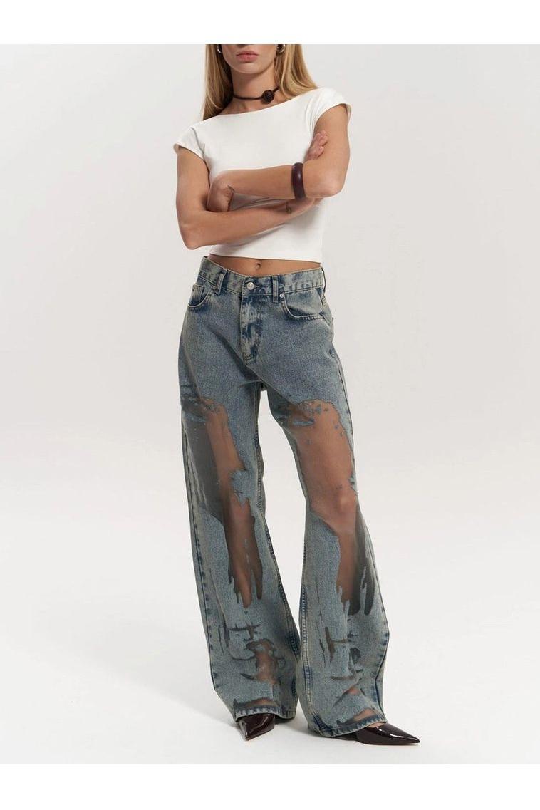 Nova – Sheer Panel Wide-Leg Jeans