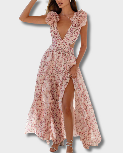 Viola – Maxi-jurk met ruches en bloemenprint