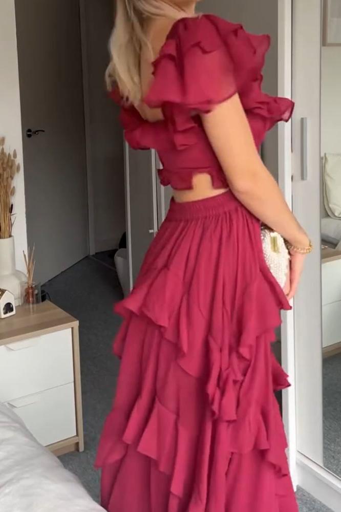 Scarlett™ | Elegant Layered Ruffle Midi Dress