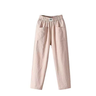 Pantalon décontracté en coton et lin avec taille élastique
