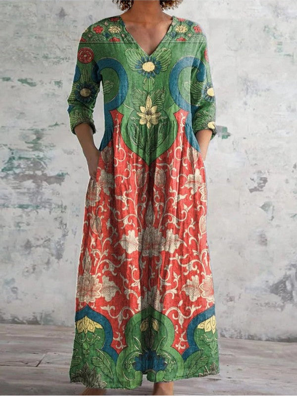 Aroa - Vintage bloemen maxi jurk