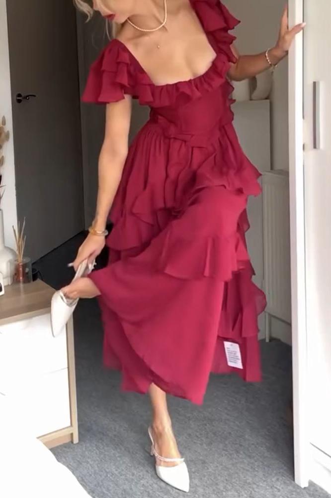 Scarlett™ | Elegant Layered Ruffle Midi Dress