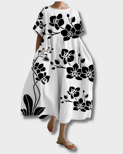 Mina- Losse zwart-witte jurk